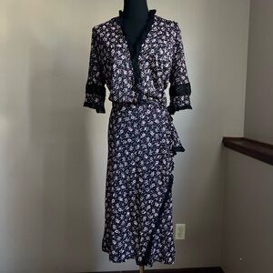 Vintage 70’s does 40s Floral Black and Pink Wrap Dress